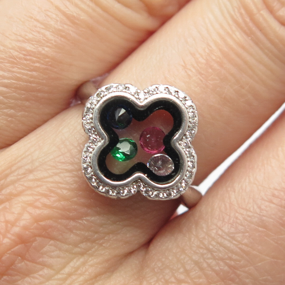 925 Sterling Silver Multi-C Z Cross Ring Size 7.25