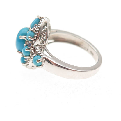 Chuck Clemency 925 Sterling Silver Real Turquoise & Tanzanite Floral Ring Size 8