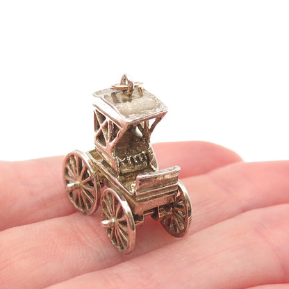 925 Sterling Silver Gold Plated Vintage Carriage 3D Charm Pendant