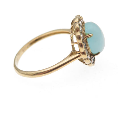 925 Sterling Silver Gold Plated Real Aquamarine & C Z Ring Size 9