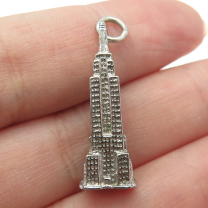 925 Sterling Silver Vintage Empire State Building 3D Charm Pendant