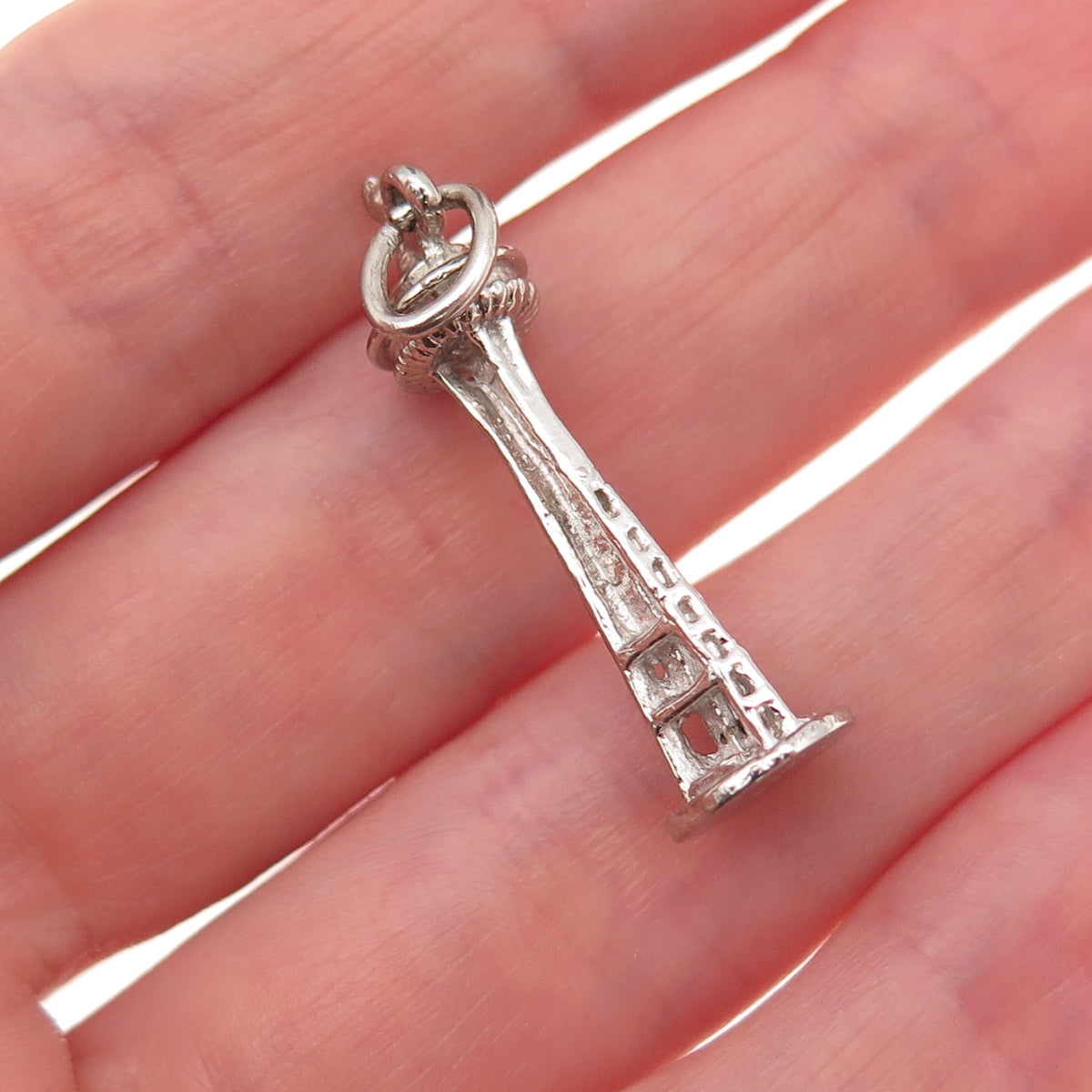 925 Sterling Silver Vintage Seattle Space Needle 3D Charm Pendant