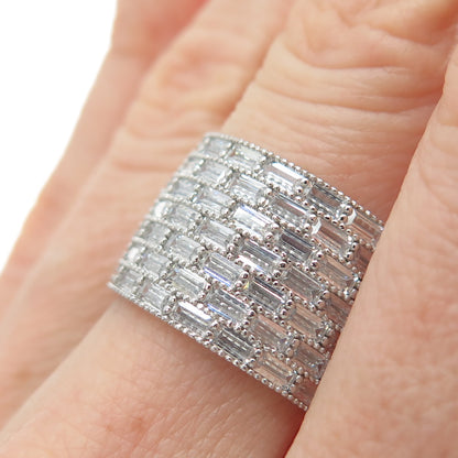 DSMK 925 Sterling Silver Baguette-Cut C Z Wide Band Ring Size 6.75