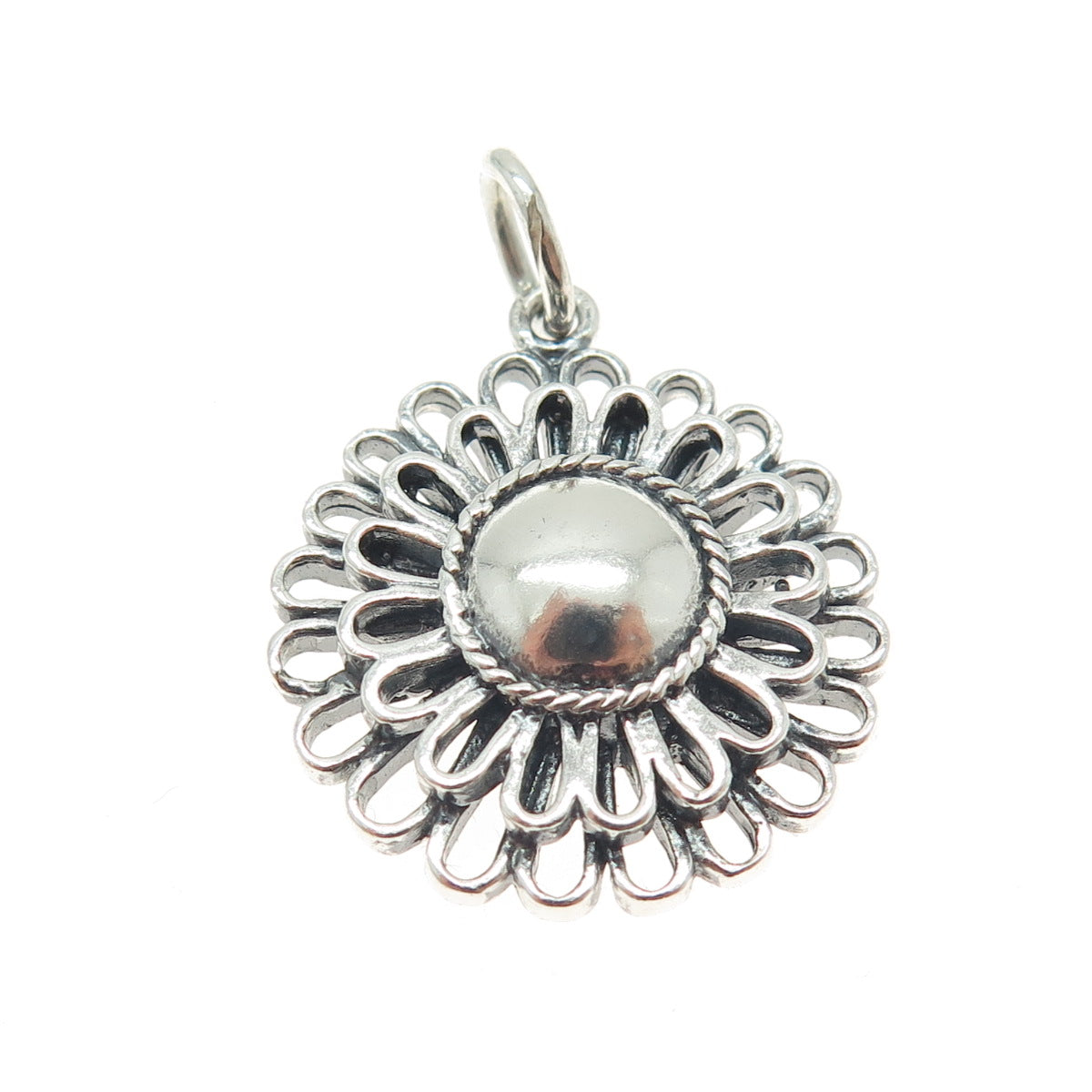 SX Sally C 925 Sterling Silver Vintage Floral Oxidized Pendant