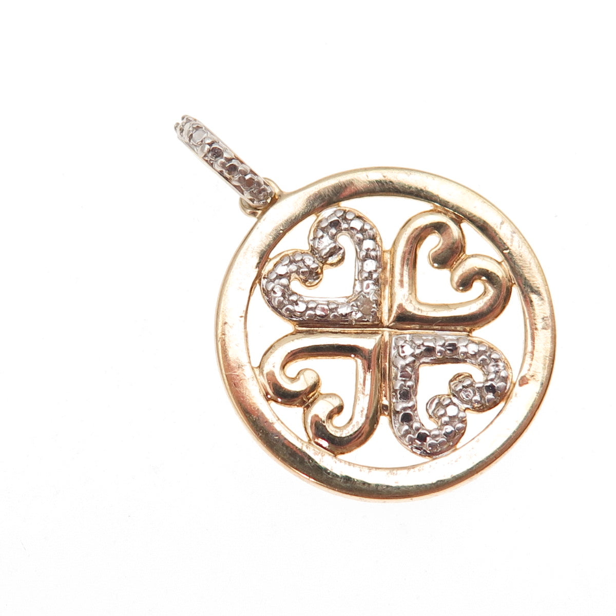 925 Sterling Silver Gold Plated Real Diamond Accent Heart Charm Pendant