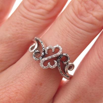 Jane Seymour 925 Sterling Silver Real Blue & White Diamond Heart Ring Size 6.75