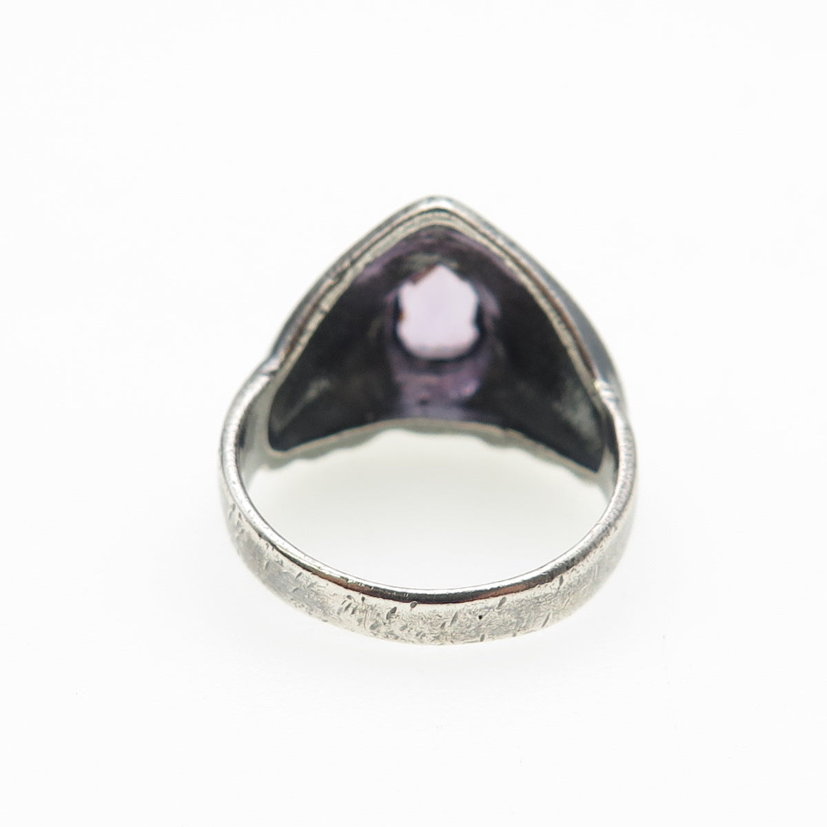 925 Sterling Silver Vintage Real Amethyst Modernist Oxidized Ring Size 7