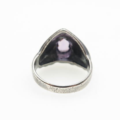 925 Sterling Silver Vintage Real Amethyst Modernist Oxidized Ring Size 7
