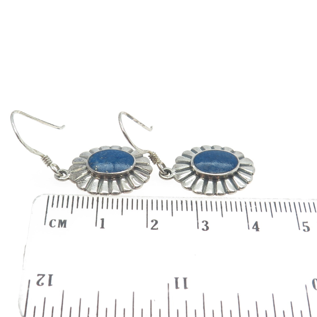 BOMA 925 Sterling Silver Vintage Real Lapis Lazuli Gem Dangling Hook Earrings