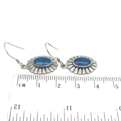 BOMA 925 Sterling Silver Vintage Real Lapis Lazuli Gem Dangling Hook Earrings