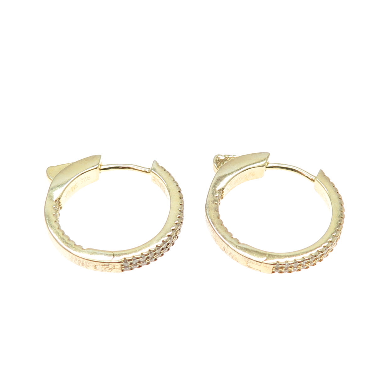 925 Sterling Silver Gold Plated Round-Cut C Z In & Out Hoop Earrings