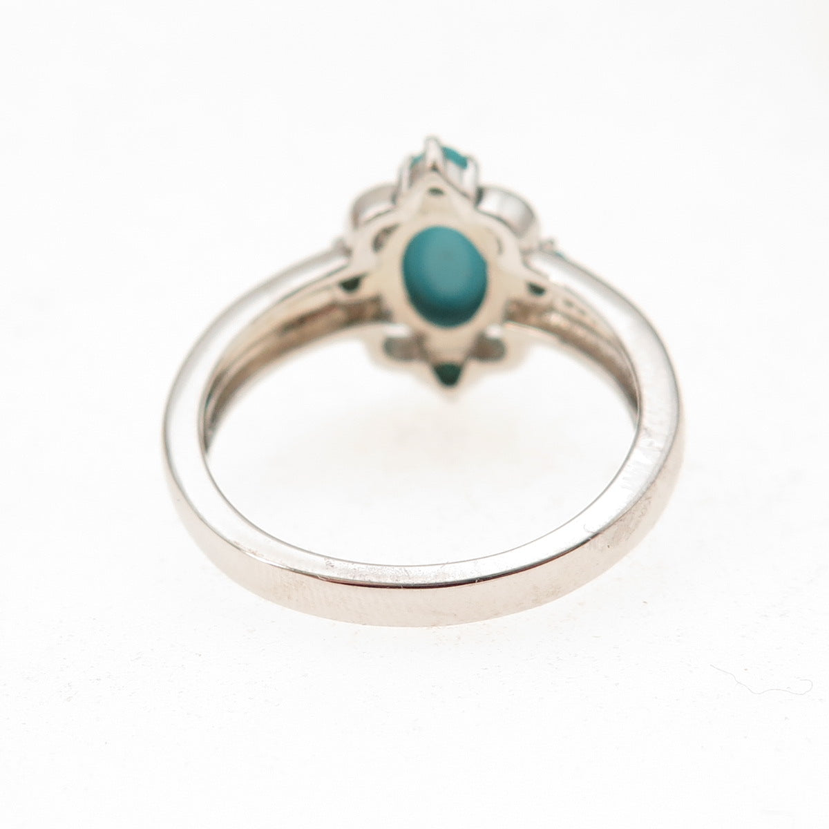 925 Sterling Silver Real Sleeping Beauty Turquoise Floral Ring Size 8