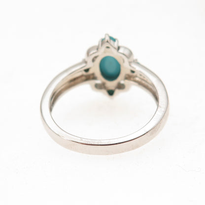925 Sterling Silver Real Sleeping Beauty Turquoise Floral Ring Size 8