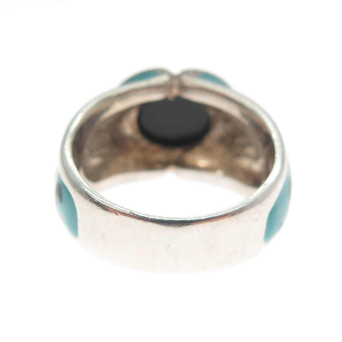 CHATEAU D'ARGENT Sterling Silver Vintage Enamel Real Black Onyx Ring Size 6.5