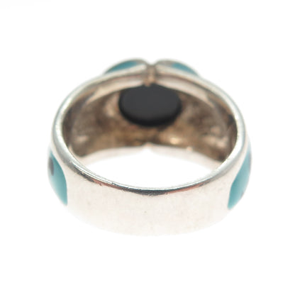 CHATEAU D'ARGENT Sterling Silver Vintage Enamel Real Black Onyx Ring Size 6.5