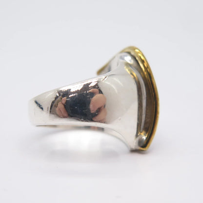 925 Sterling Silver 2-Tone Vintage Mexico Modernist Ring Size 7