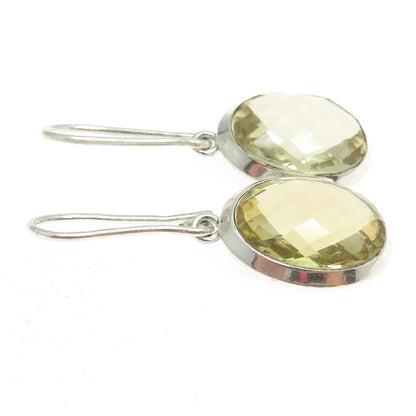 925 Sterling Silver Vintage Real Oval-Cut Citrine Dangling Earrings