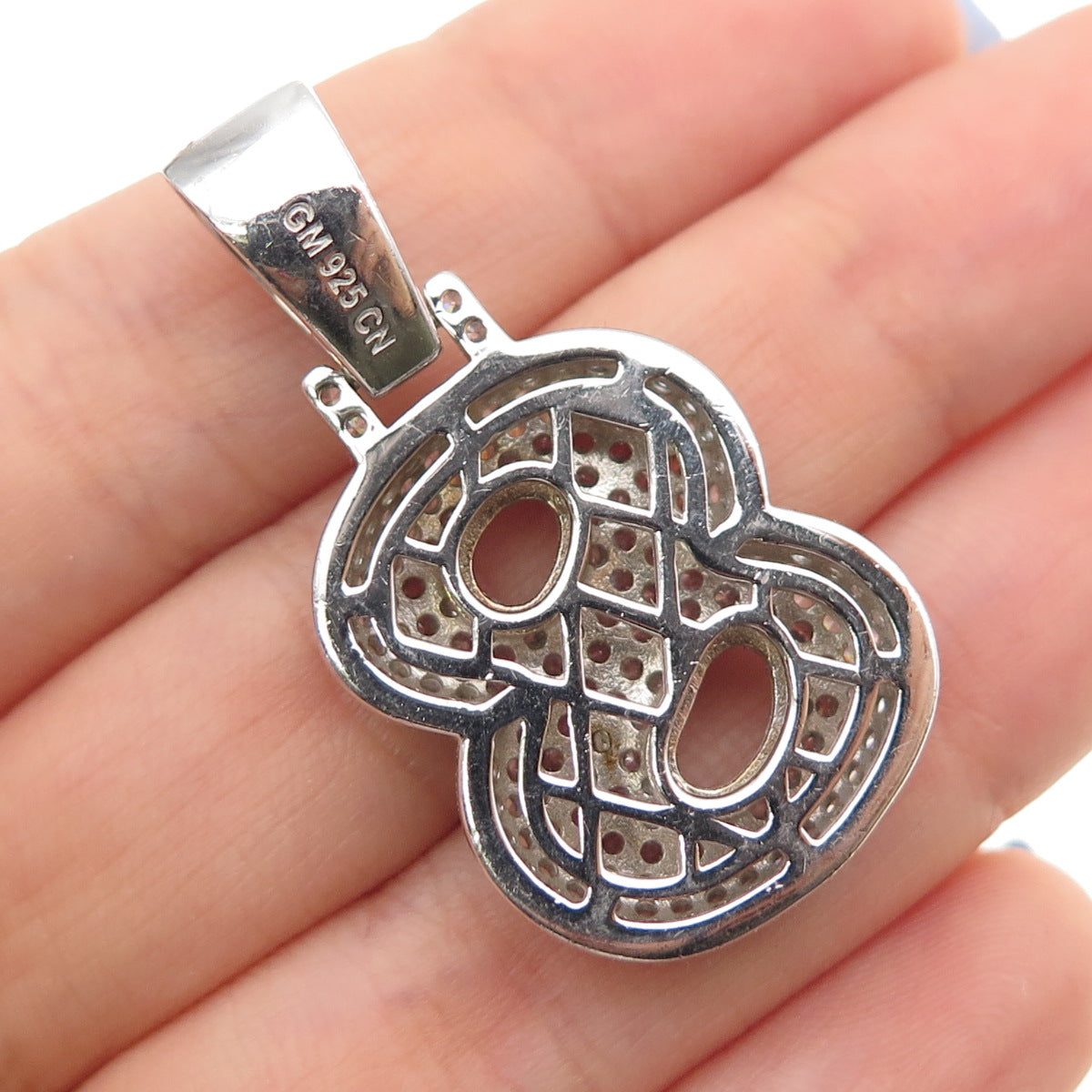 925 Sterling Silver Round-Cut C Z Lucky Number 8 Charm Pendant