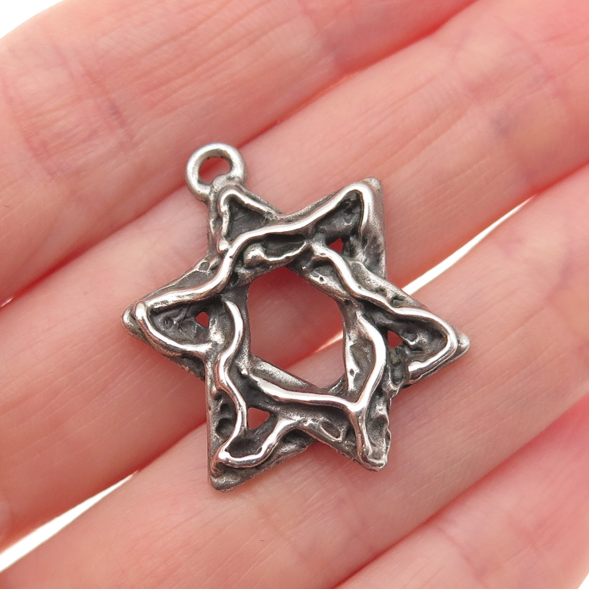 KIM 925 Sterling Silver Vintage Star of David Oxidized Charm Pendant