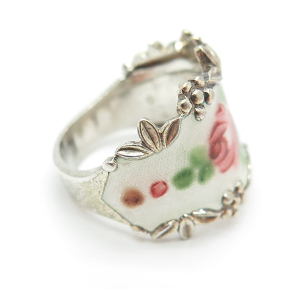 ESPO Joseph Esposito 925 Sterling Silver Vintage Enamel Rose Flower Ring Size 7