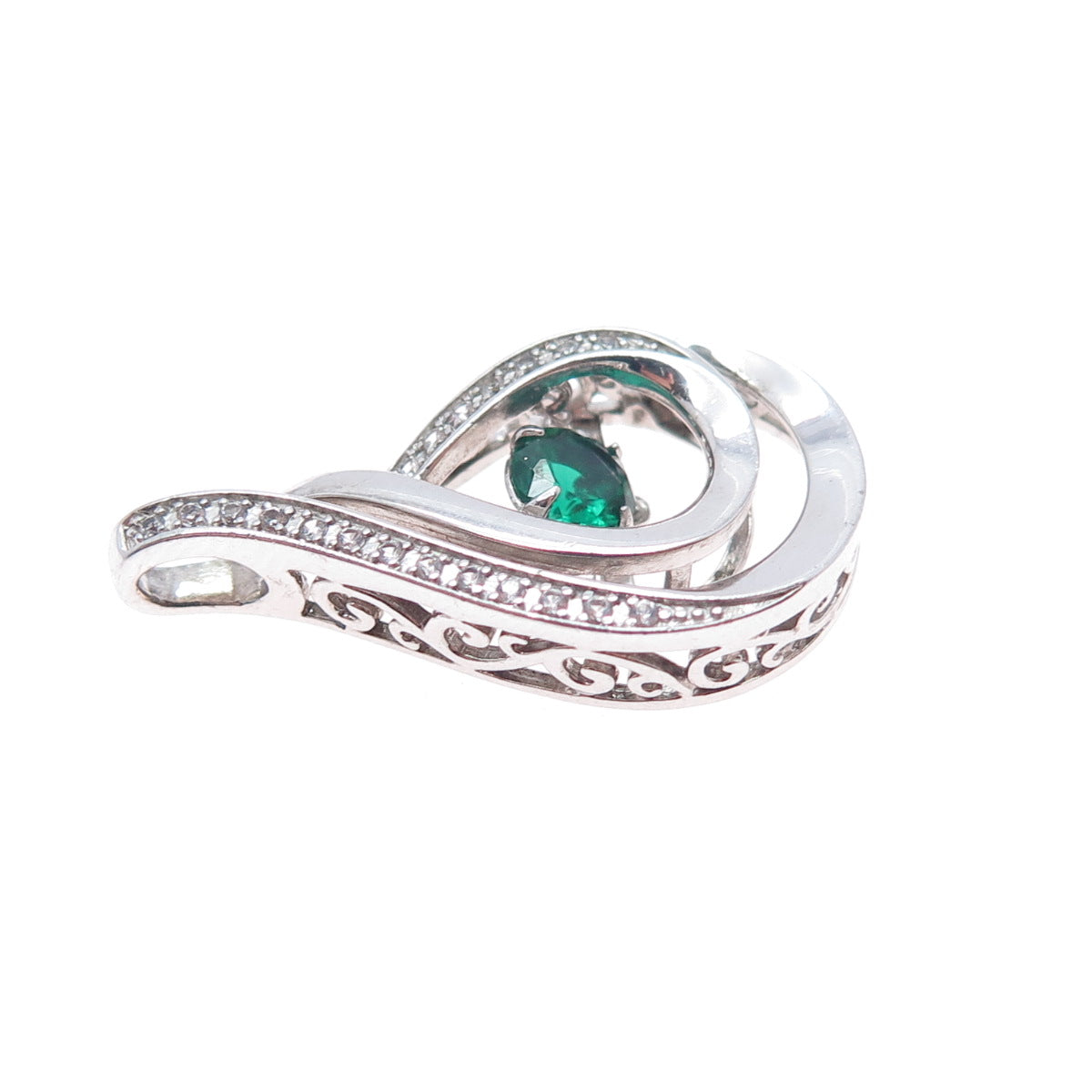 925 Sterling Silver Real Chrome Diopside & White Topaz Teardrop Slide Pendant