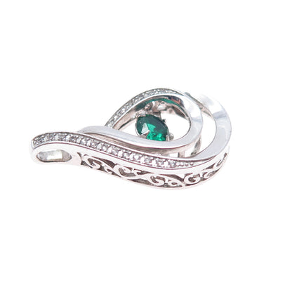 925 Sterling Silver Real Chrome Diopside & White Topaz Teardrop Slide Pendant