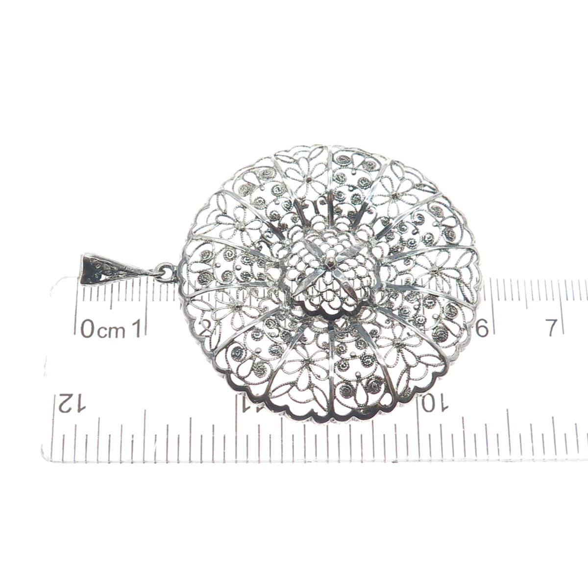 835 Silver Vintage Filigree Floral Oxidized Pendant