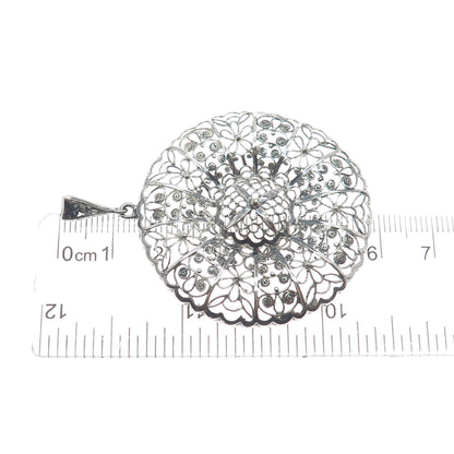 835 Silver Vintage Filigree Floral Oxidized Pendant