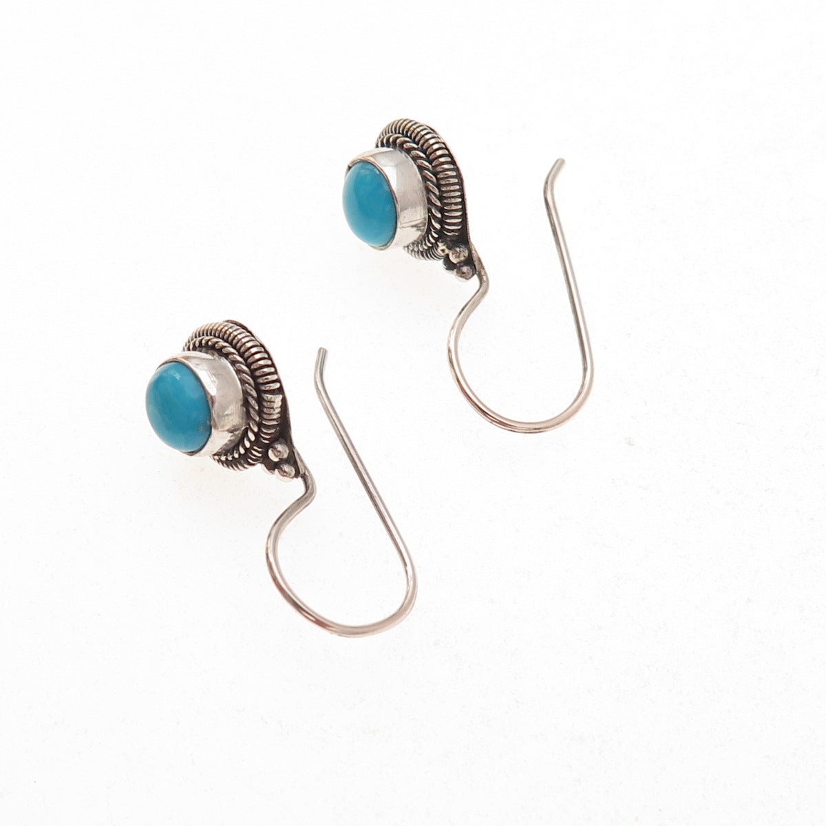 925 Sterling Silver Vintage Real Turquoise Oxidized Drop Earrings