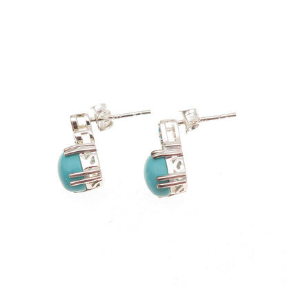 925 Sterling Silver Real Sleeping Beauty Turquoise & Apatite Earrings