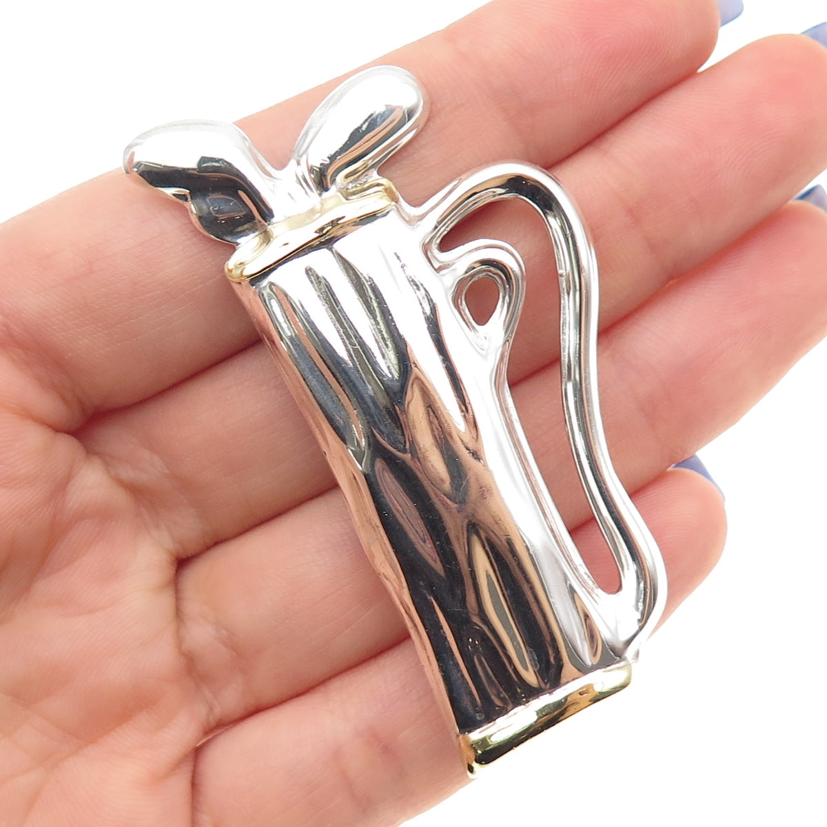 925 Sterling Silver 2-Tone Vintage Mexico Golf Club Pin Brooch