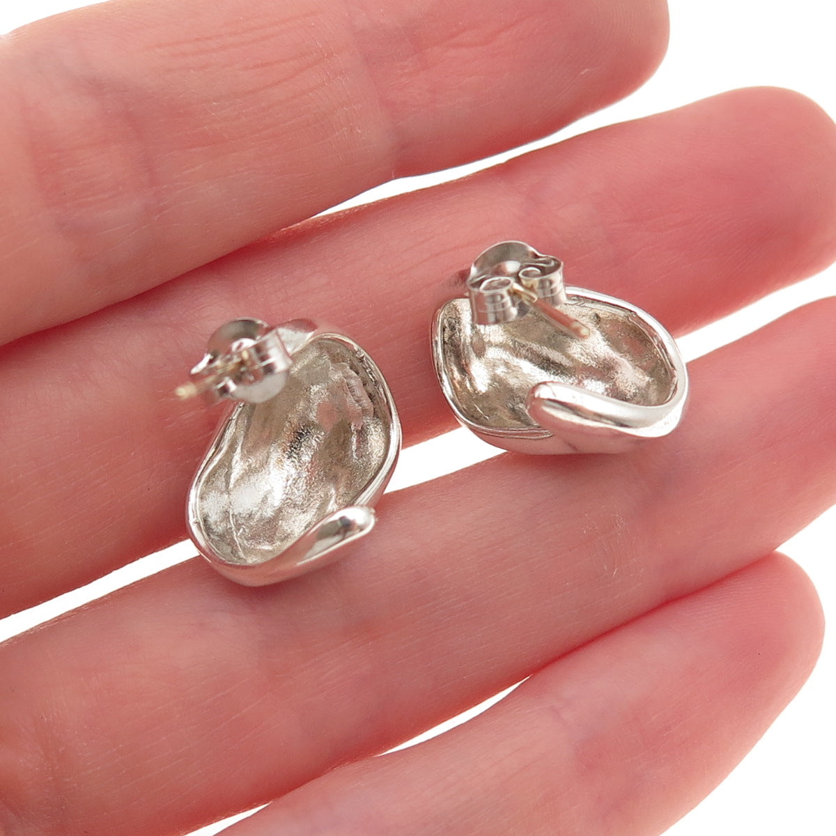 925 Sterling Silver 14K Gold Posts Vintage Modernist Oxidized Earrings