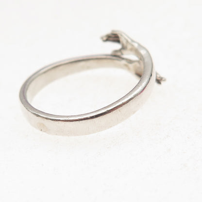 925 Sterling Silver Vintage Hug Oxidized Adjustable Ring Size 8.5