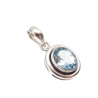 Silpada 925 Sterling Silver Vintage Real Oval-Cut Blue Topaz Charm Pendant