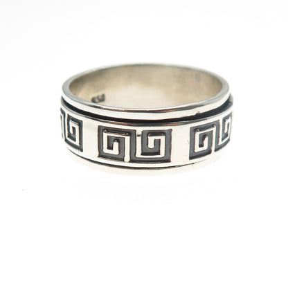 950 Silver Vintage Greek Maze Oxidized Rotating Band Ring Size 10