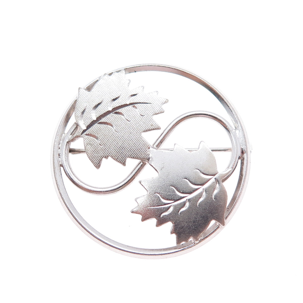 LAMODE 925 Sterling Silver Vintage Maple Leaf Yin Yang Pin Brooch