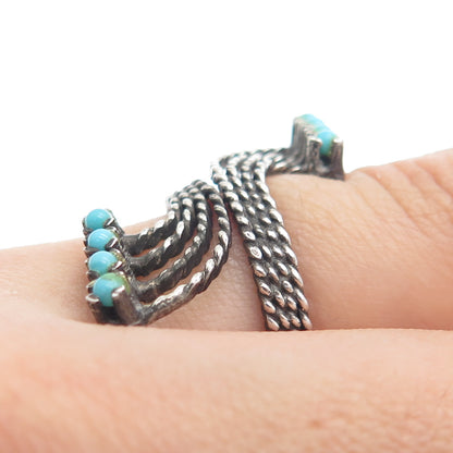 925 Sterling Silver Vintage Faux Turquoise Adjustable Oxidized Ring Size 4.5