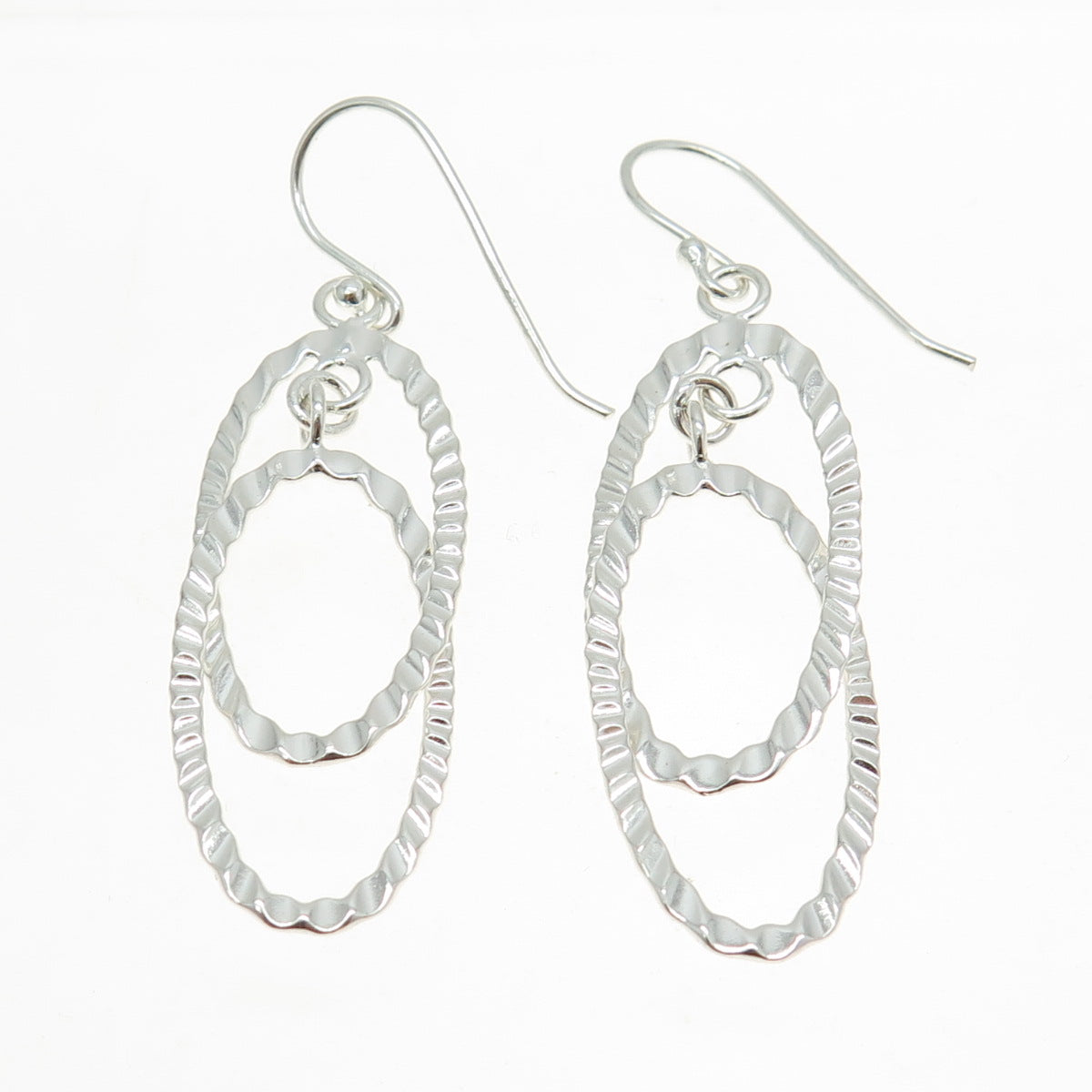 925 Sterling Silver Vintage Modernist Interlocked Dangling Earrings