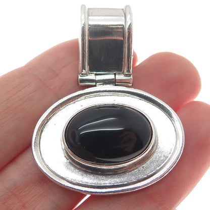 925 Sterling Silver Vintage Real Cabochon Black Onyx Modernist Pendant