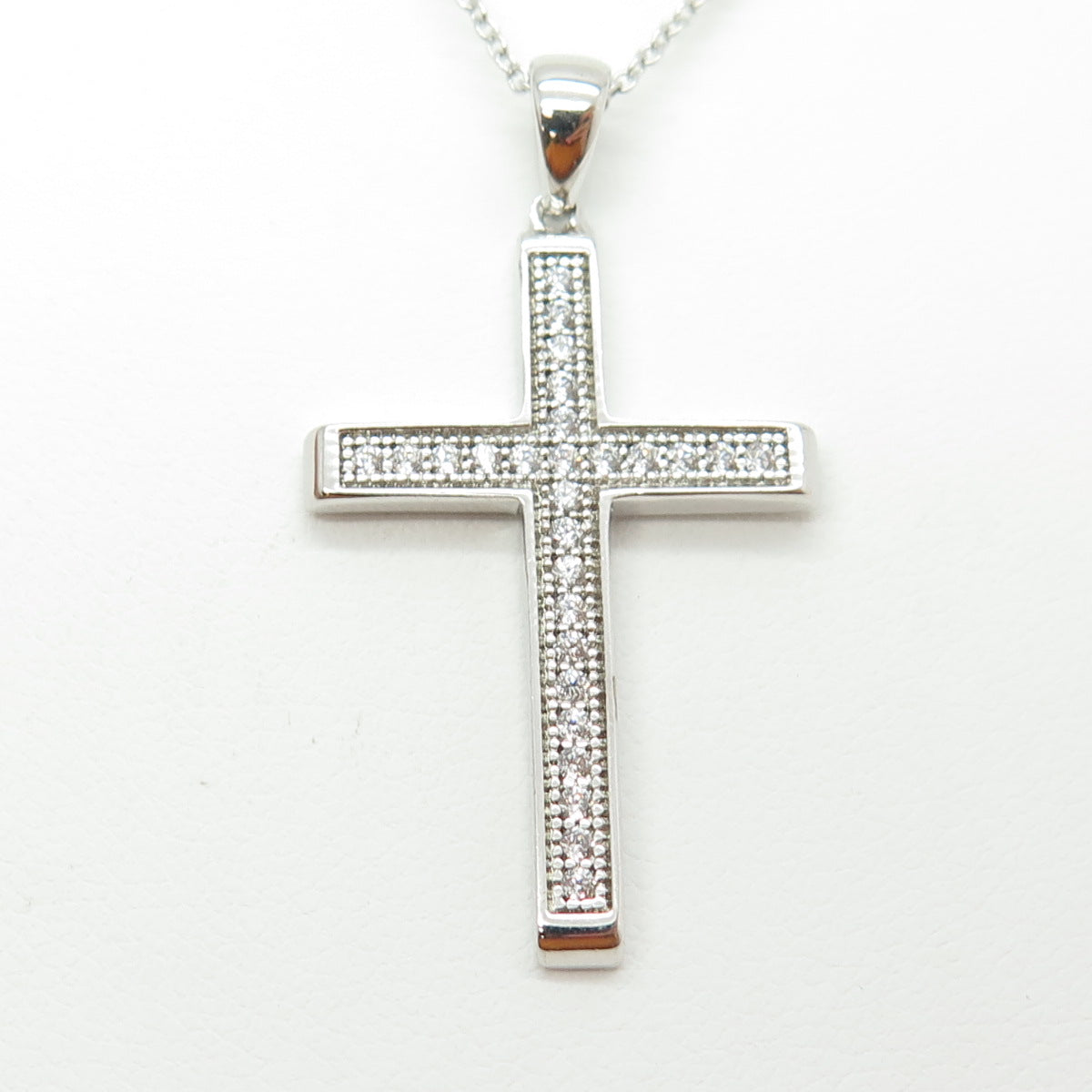 925 Sterling Silver Round-Cut C Z Cross Cable Chain Necklace 16-18"