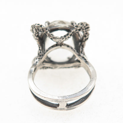 925 Sterling Silver Vintage Real Clear Quartz Modernist Oxidized Ring Size 5.5