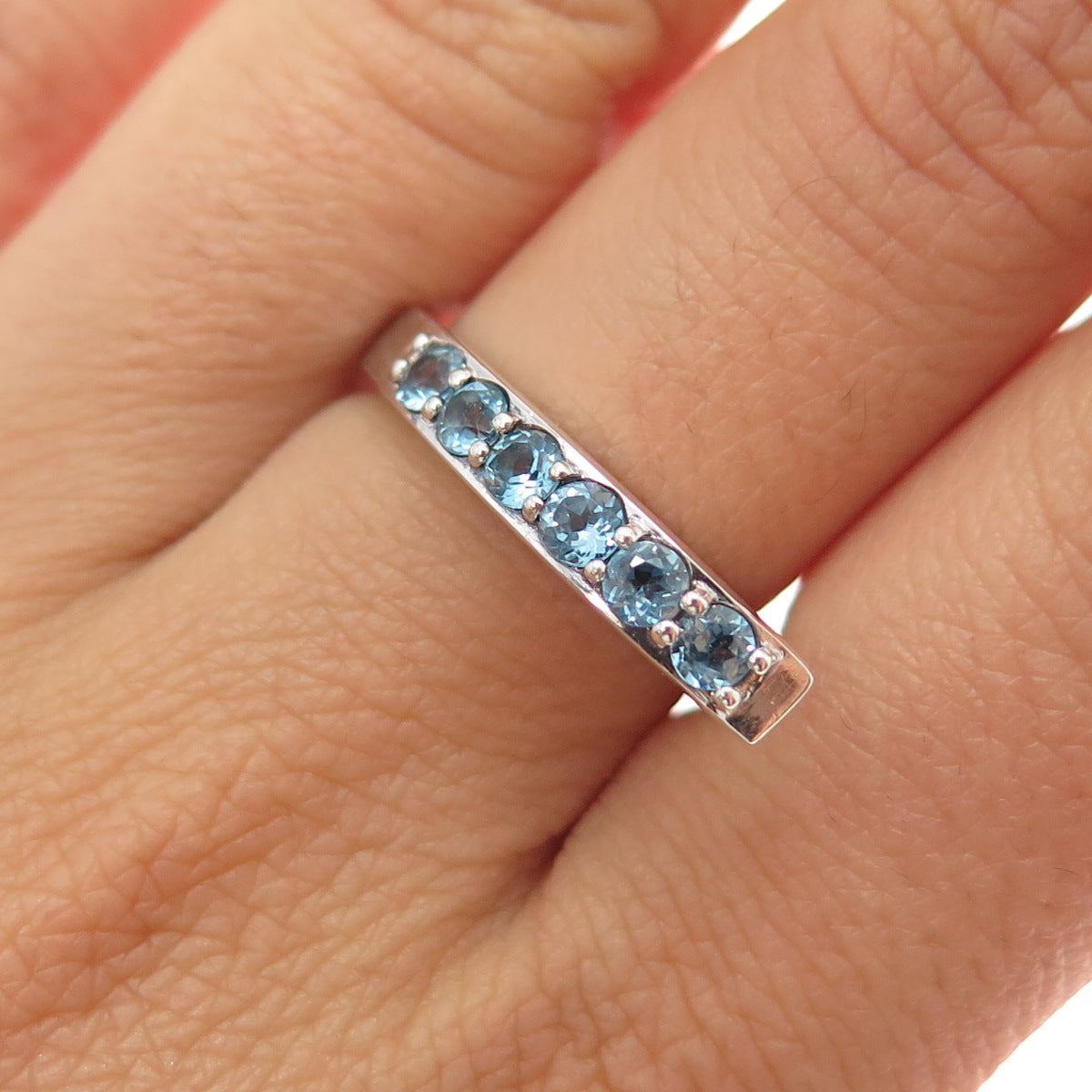 CHAPAL ZENRAY Sterling Silver Vintage Real Blue Topaz Modernist Ring Size 7.25