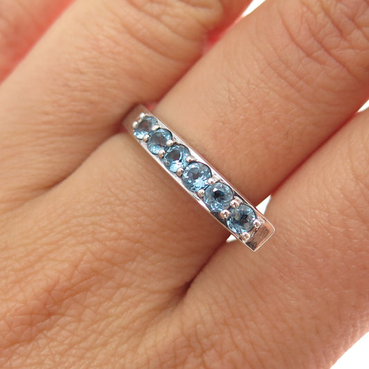 CHAPAL ZENRAY Sterling Silver Vintage Real Blue Topaz Modernist Ring Size 7.25