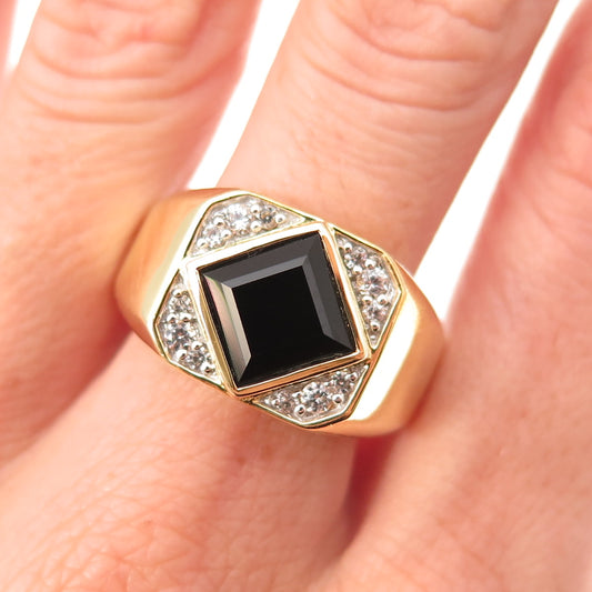 Han Sterling Silver Gold Plated Real Black Spinel & White Topaz Ring Size 10.25