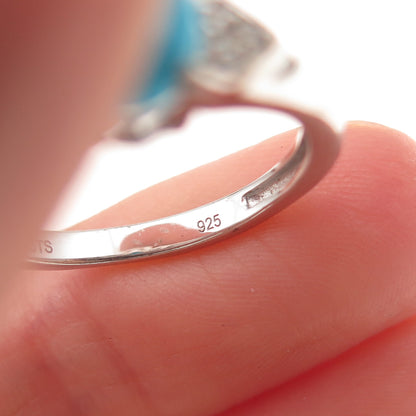 Chuck Clemency 925 Sterling Silver Real Turquoise & White Topaz Ring Size 8.25