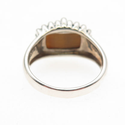 925 Sterling Silver Vintage Real Tiger Eye Modernist Beaded Ring Size 10