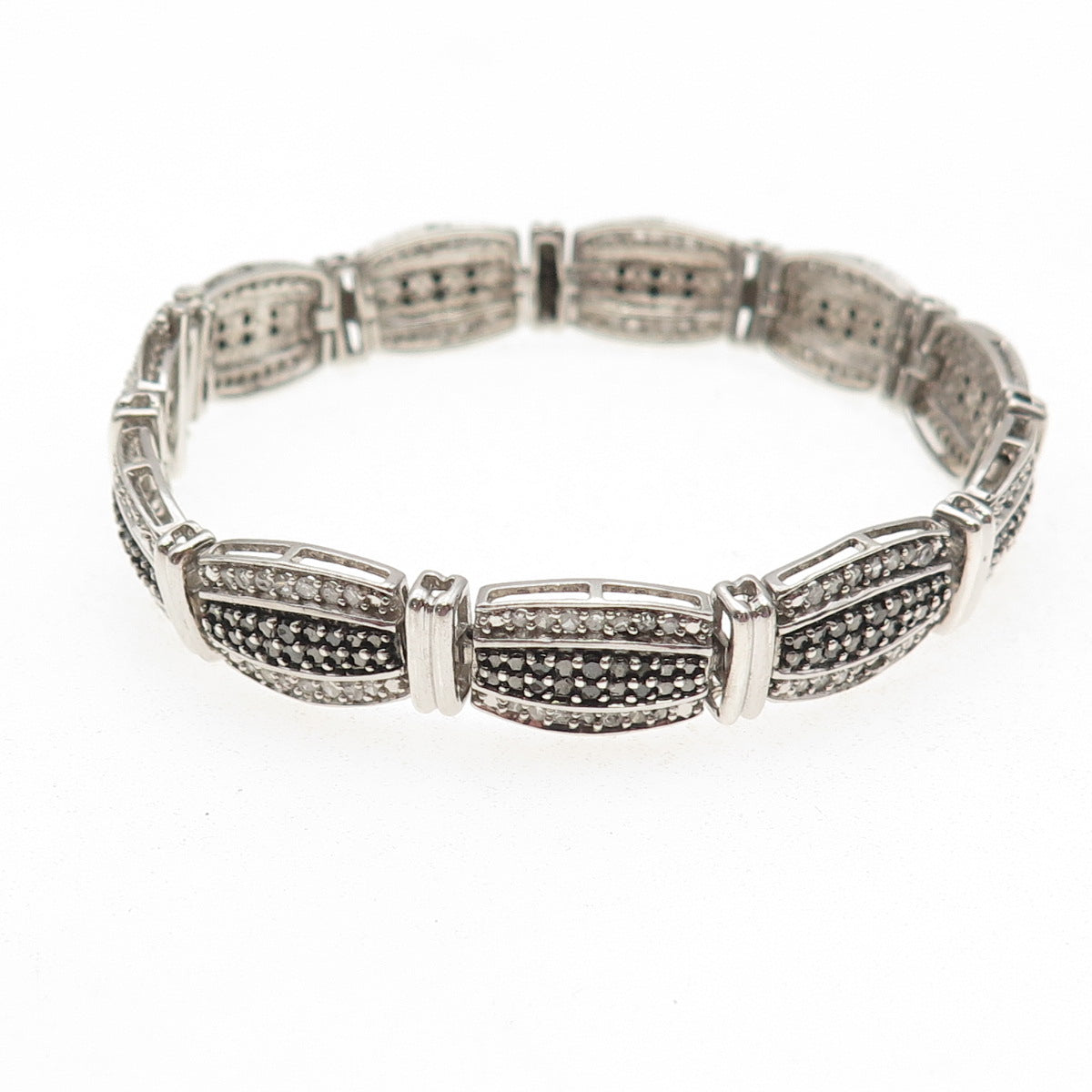 Jane Seymour 925 Sterling Silver Real Black & White Diamond Bracelet 7.5"