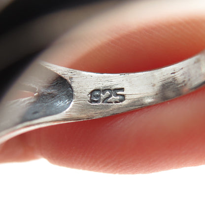 925 Sterling Silver Vintage Modernist Flame Oxidized Ring Size 7.5