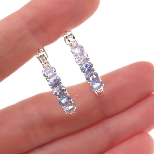 Chuck Clemency 925 Sterling Silver Real Oval-Cut Tanzanite Hoop Earrings