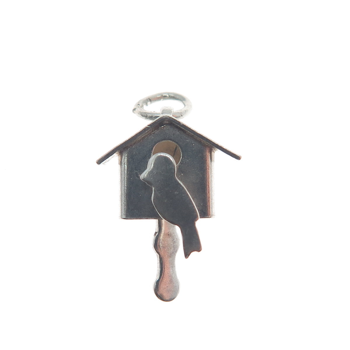 925 Sterling Silver Vintage Mexico Birdhouse Minimalist 3D Charm Pendant